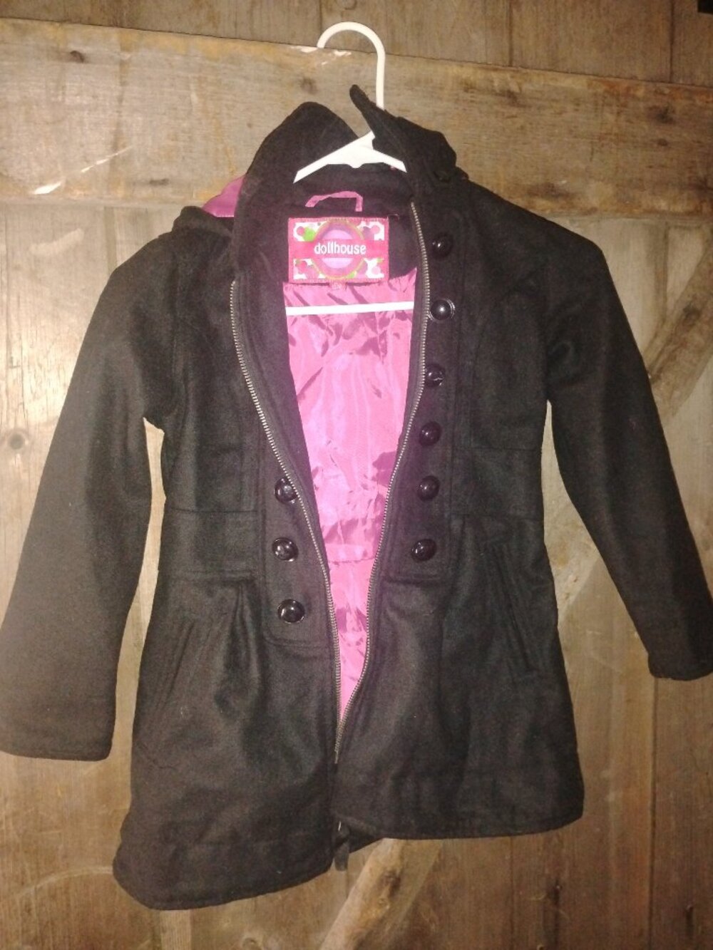 Dollhouse pea coat with detachable hood